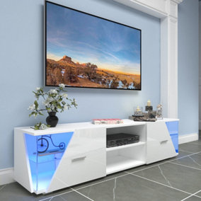 High Gloss TV Cabinet Stand, 150cm with LED light Entertainment Unit Cupboard Storage