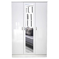 High Gloss White 3 Door Mirrored Triple Wardrobe