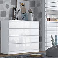 High Gloss White 8 Drawer Chest Of Drawers Large Sideboard Deep Drawer Design