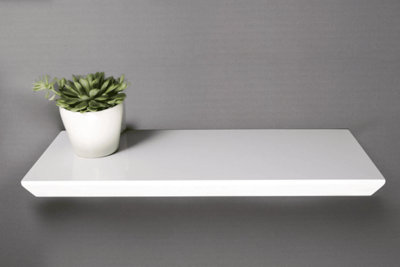 High Gloss White Bevelled Edge Floating Shelf 45x25x3.8cm