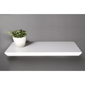 High Gloss White Bevelled Edge Floating Shelf 45x25x3.8cm