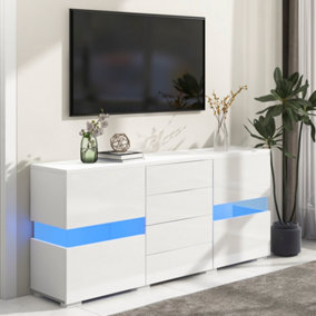 High Gloss White Sideboard Cabinet Storage Cupboard Unit 16 colours LED Lighted for Dining Room Living Room