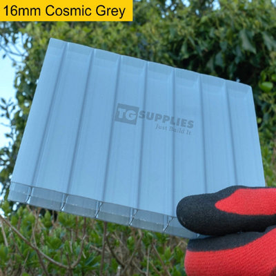 High Impact Heatguard SkyGlaze 16mm Cosmic Grey Polycarbonate Roofing Sheet Panel - 1000x2500mm