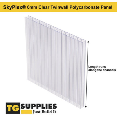 High Impact SkyPlex 6mm Twinwall Clear Polycarbonate Roofing Sheet - UV Protected - 1800x2000mm