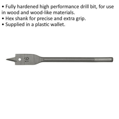 High Performance 16mm x 152mm Hardened Wood Drill Bit with Hex Shank