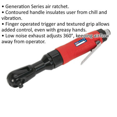 High-Performance 3/8" Air Ratchet Wrench with Finger Trigger and 1/4" BSP Inlet