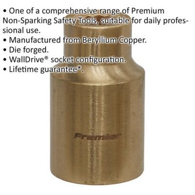 High-Performance 9mm Non-Sparking WallDrive Socket - Beryllium Copper - 1/2 Inch Square Drive