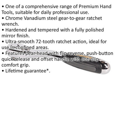 High-Performance Pear-Head Offset Ratchet Wrench - 3/8" Drive with 72-Tooth Precision