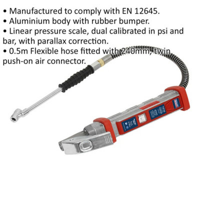 High-Performance Premium Tyre Inflator with Twin Push-On Chuck and Long ...