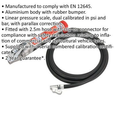 High-Performance Tyre Inflator with Twin Connector and 2.5m Hose