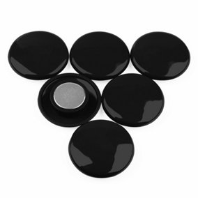 High Power Black Planning Office Magnet for Fridge, Whiteboard, Noticeboard, Filing Cabinet - 40mm dia x 11mm high - Pack of 6