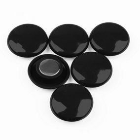 High Power Black Planning Office Magnets for Fridge, Whiteboard, Noticeboard, Filing Cabinet - 30mm dia x 11mm high - Pack of 6