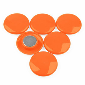 High Power Orange Planning Office Magnet for Fridge, Whiteboard, Noticeboard, Filing Cabinet - 40mm dia x 11mm high - Pack of 6