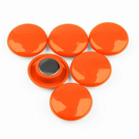 High Power Orange Planning Office Magnets for Fridge, Whiteboard, Noticeboard, Filing Cabinet - 30mm dia x 11mm high - Pack of 6