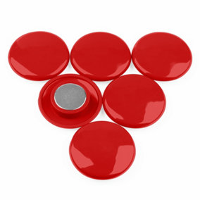 High Power Red Planning Office Magnet for Fridge, Whiteboard, Noticeboard, Filing Cabinet - 40mm dia x 11mm high - Pack of 6