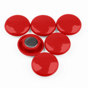 High Power Red Planning Office Magnets for Fridge, Whiteboard, Noticeboard, Filing Cabinet - 30mm dia x 11mm high - Pack of 6