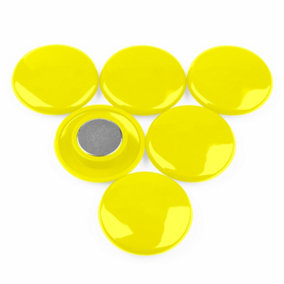 High Power Yellow Planning Office Magnet for Fridge, Whiteboard, Noticeboard, Filing Cabinet - 40mm dia x 11mm high - Pack of 6