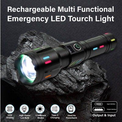 High Powered 500,000 Lumens LED Rechargeable Flashlight Torch 5 Light Modes