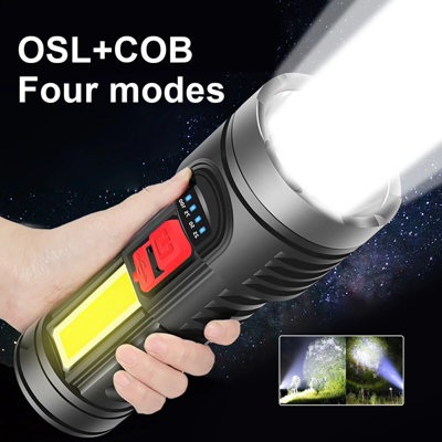High Powered LED Torch - Super Bright, USB Rechargeable with COB Side ...