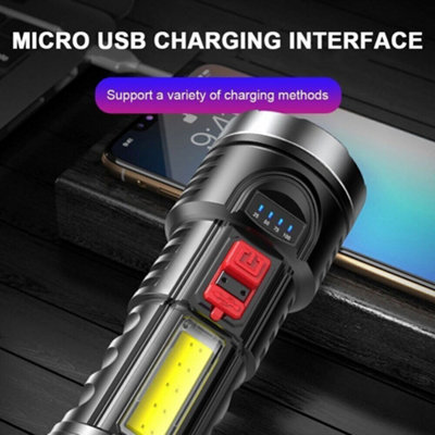 High Powered LED Torch - Super Bright, USB Rechargeable with COB Side ...