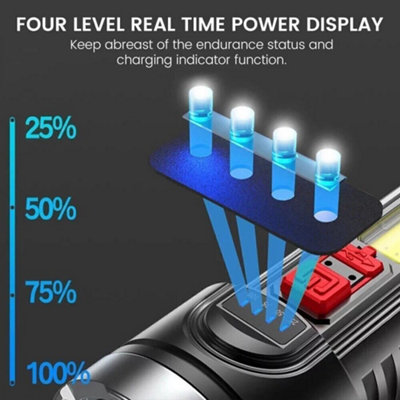 High Powered LED Torch - Super Bright, USB Rechargeable with COB Side ...