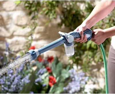 High Pressure Hose Spray Gun - Watering or Cleaning Garden Hosepipe Attachment with 8 Settings & Built-In Cleaning Fluid Dispenser