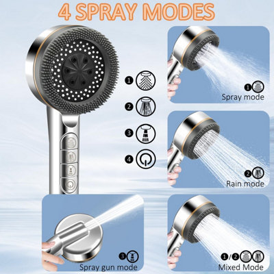 High pressure shower head with 1.5m hose 4 spray modes Handheld shower head