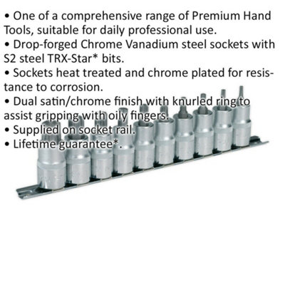 High-Quality 10 Pack TRX Star Socket Bit Set - 1/2" Drive T20 to T70 with Knurled Grip