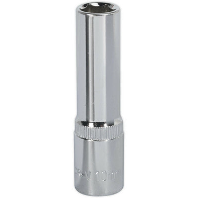 High-Quality 10mm Forged Steel Deep Drive Socket - 3/8" Square Drive with Polished Chrome Finish