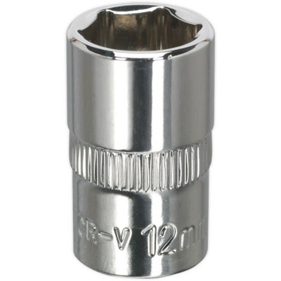 High-Quality 12mm Forged Steel Drive Socket - 3/8" Square Drive with Polished Chrome Finish