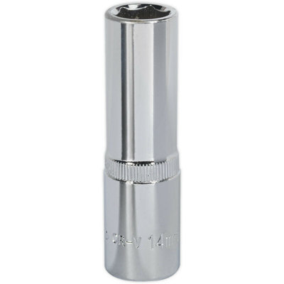 High-Quality 14mm Forged Steel Deep Drive Socket with Polished Chrome Finish