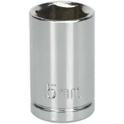High-Quality 15mm Chrome Plated Drive Socket - 1/2" Square Drive - Durable Carbon Steel Tool
