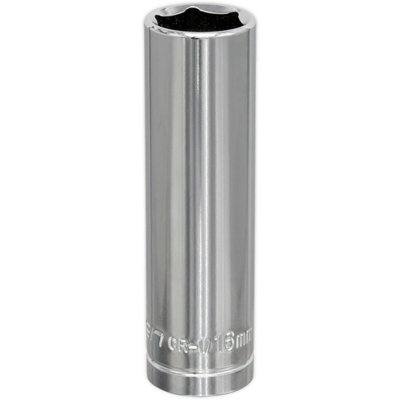 High-Quality 16mm Chrome Plated Deep Drive Socket - 1/2 Inch Square Drive Tool