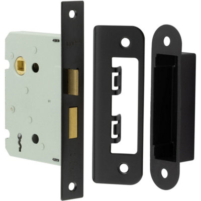 High-Quality 2 Lever Sashlocks with Square Forend and Radiused Strike Plate - 76mm Black Finish - Door Lock