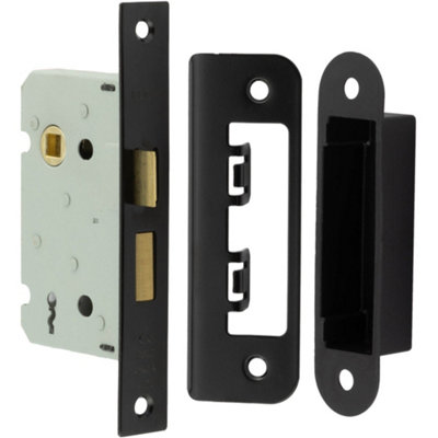 High-Quality 2 Lever Sashlocks with Square Forend and Radiused Strike Plate in Sleek Black Finish - Door Lock