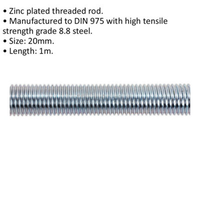 High-Quality 2 Pack M20 Threaded Studding Rod - Grade 8.8 Zinc Plated ...