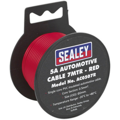 High Quality 5A Thick Wall Automotive Cable - 7m Red PVC Insulated Single Core