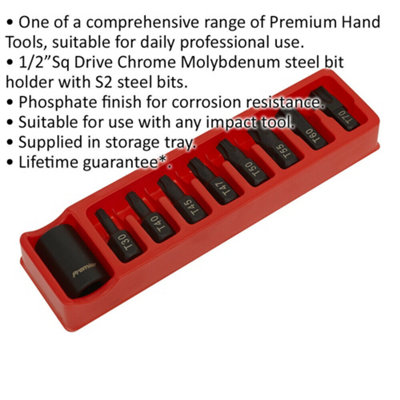 High-Quality 9 Piece Impact Socket Bit Set with Bit Holder and TRX-Star Bits