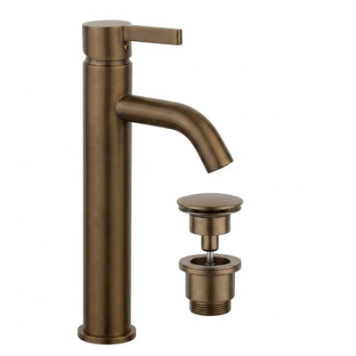 High Rise Tall Basin Mixer Tap for Sinks Modern Round Single Lever Bathroom Faucet, Durable Brass, BRONZE