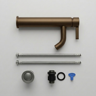 High Rise Tall Basin Mixer Tap for Sinks Modern Round Single Lever Bathroom Faucet, Durable Brass, BRONZE