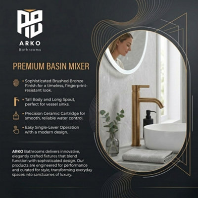 High Rise Tall Basin Mixer Tap for Sinks Modern Round Single Lever Bathroom Faucet, Durable Brass, BRONZE