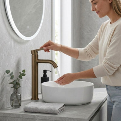 High Rise Tall Basin Mixer Tap for Sinks Modern Round Single Lever Bathroom Faucet, Durable Brass, BRONZE