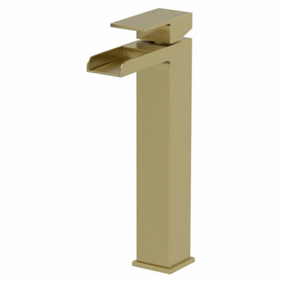 High Rise Waterfall Basin Mixer Tap for Countertop Square Mono Brushed ...