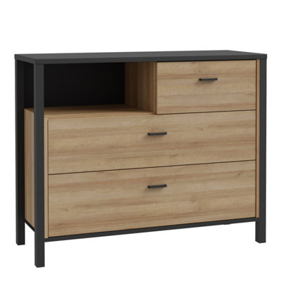 High Rock Chest of 3 Drawers in Matt Black/Riviera Oak