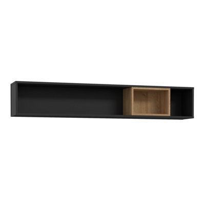 High Rock Wall Shelf in Matt Black/Riviera Oak DIY at B&Q