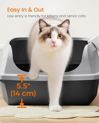 High Sided Cat Litter Tray, XL Open Top Litter Box with Scoop, for