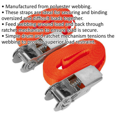 High-Strength 25mm x 4.5m 800KG Polyester Ratchet Tie Down Strap Set