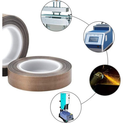 High Temp PTFE Tape Roll – 0.25mm X 25mm X 10m, Adhesive Fiberglass Coated For Vacuum Sealers, Heat Presses & Insulation