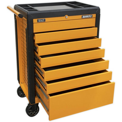 High-Visibility Orange 7 Drawer Portable Tool Chest - Durable Mobile Storage Solution