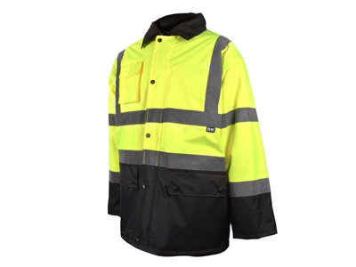 High-Visibility Yellow and Black Motorway Jacket Size Large - Enhanced Safety Gear